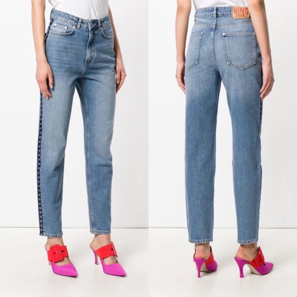 Side Stripe Logo Straight High Jeans | ANINE BING